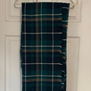 Plaid Fringe Scarf in Green and Tan